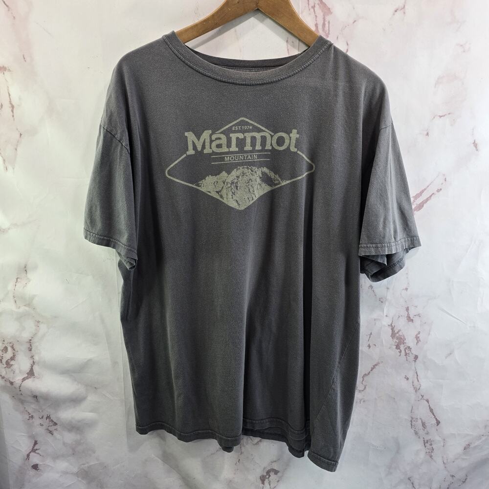 Marmot T Shirt Mens XL Gray Crew Neck Tee Short Sleeve Cotton Logo Mountain